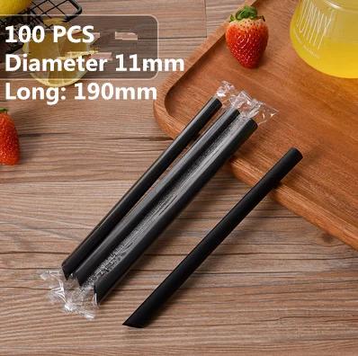 100pc/lot 1.2 cm big Disposable bubble tea straw milk tea milk juice plastic transparent 19/23cm Tea Fruit Drink Straws