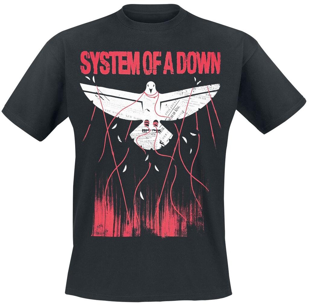 System of A Down Band Gebonden Duif Print T-shirt 100% Katoen Casual Neutraal T-shirt Anti-oorlog Rock Streetwear