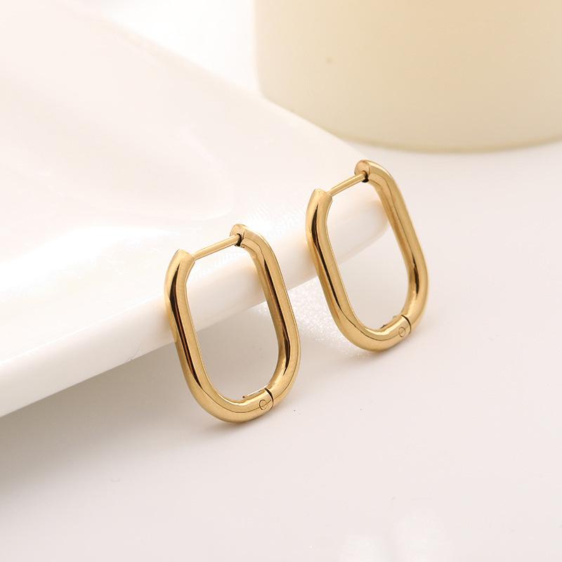 Light Luxury, Simple Oval Hidden Buckle Earrings, Fashionable Personality, Titanium Steel Jewelry, Versatile And Non-Fading