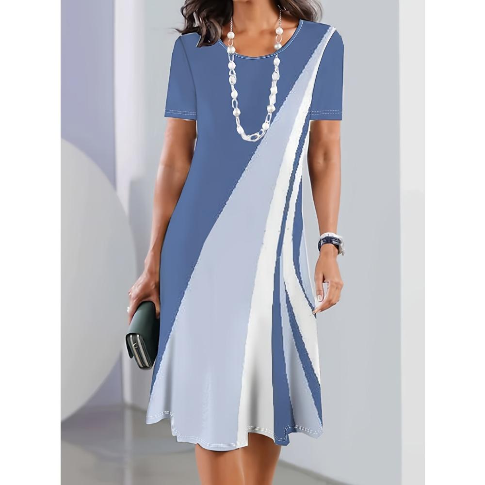 Women's Summer Dress 3D Printed T Shirt Dress Short Sleeve Casual Loose Beachwear Vacation Clothing with Round Neck