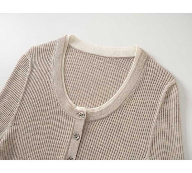 Elegant 60s Count Wool Round Neck Slimming Sweater - Women's Spring/Autumn Style, Faux Two-Piece Design