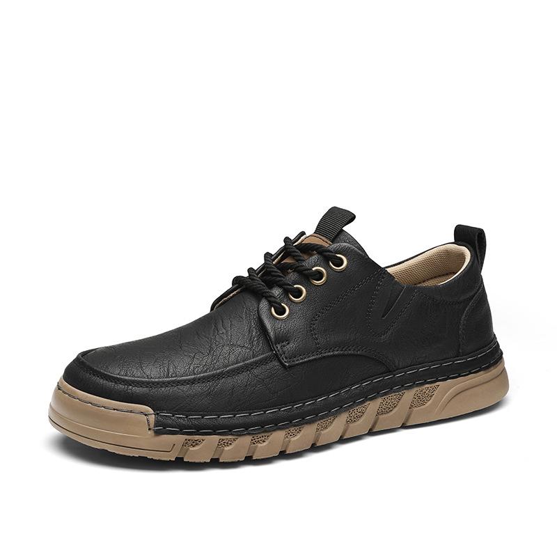 2025 Autumn Men's Breathable Leather Moccasins: Soft Sole, Hand-stitched, Low-top, Lace-up Casual Driving Shoes