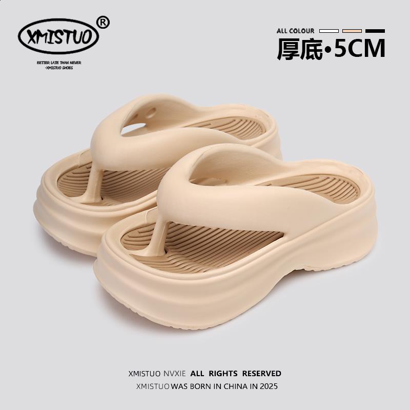 Fashion Flat Shoes Female Rubber Flip Flops Slippers Heels Platform Summer Clogs Woman Pantofle Slides Hawaiian High Beach 2025 Female S