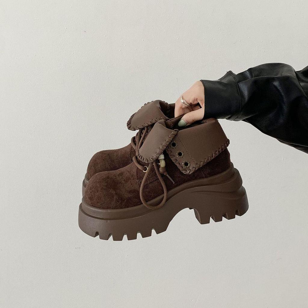 British-Style Petite Platform Martin Boots - Women's Vintage Autumn Short Boots with Height-Enhancing Slimming Effect