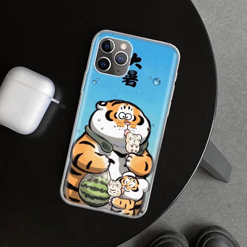 Cartoon Fat Tiger Phone Case Cover for iPhone 11 12 13 Mini 14 15 Plus 16 Pro Max 17 Air 7 8 + SE Art Customized Fundas 11 12 13
