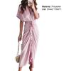 Short Sleeve Maxi Dress High Waist Women Buttons Solid Color Draped Tunic