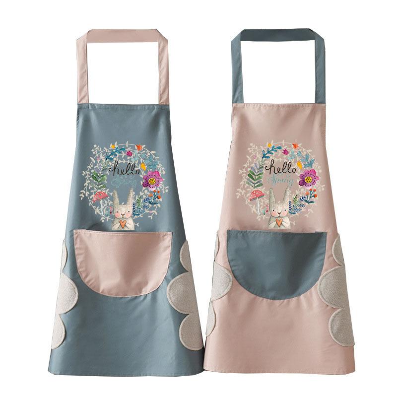 Garland Rabbit Kitchen Apron, Waterproof and Stain-resistant Coral Velvet Hand Towel Apron, Neck-hanging and Waist-encircling Apron