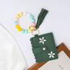 RFID Shielded Card Holder with Rhinestone Flower And Beads Decor Women Wristband Wallet Keychain Faux