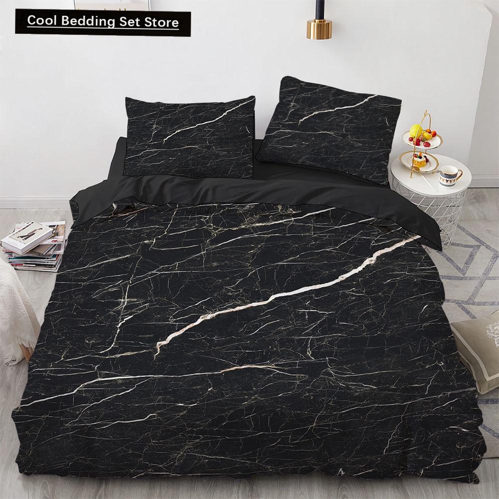 Marble King Queen Duvet Cover Cool Black and White Texture Pattern Bedding Set for Teens Adults 2/3pcs Polyester Quilt Cover