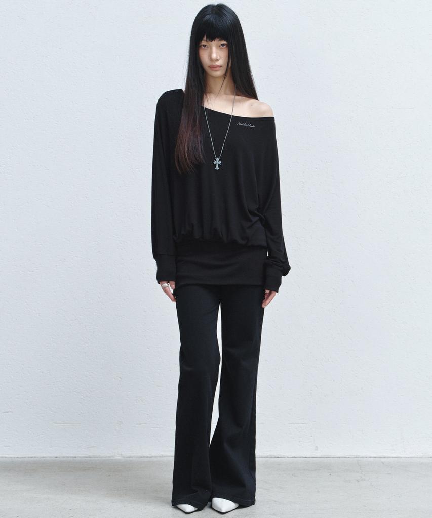 Nigaennikol Asymmetric Off Shoulder Dress_Black
