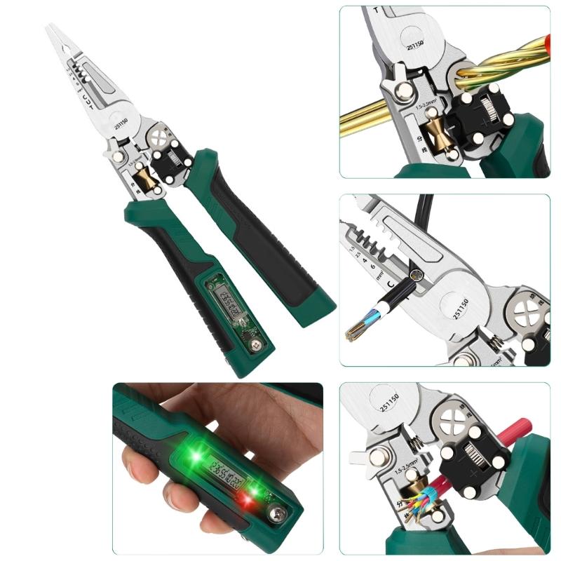 Industrial Multifunction Wire Stripping Tool Integrated Voltage Detector Ergonomic Nonslip Grip for Electricians