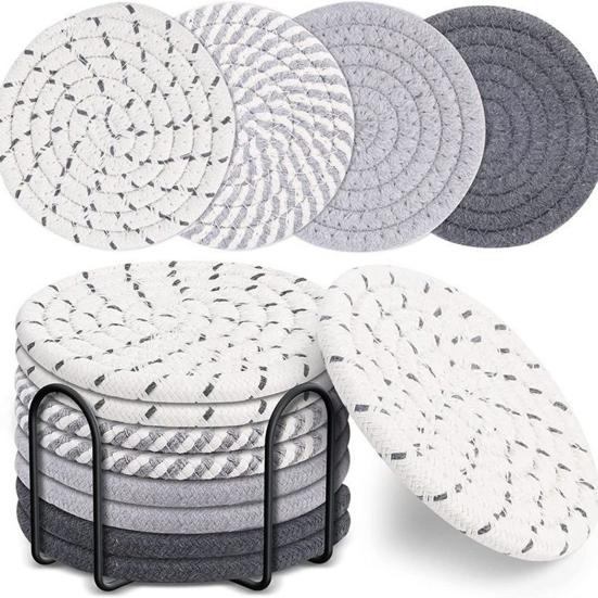 8Pcs Trivets Set for Hot Dishes Cotton Woven Pot Holders Heat Resistant Hot Pads Non-Slip Kitchen Table Protector for Counter