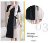 Chic Color-Block High-End Chiffon Midi Dress with Round Neck and Waist-Cinching Design for Women