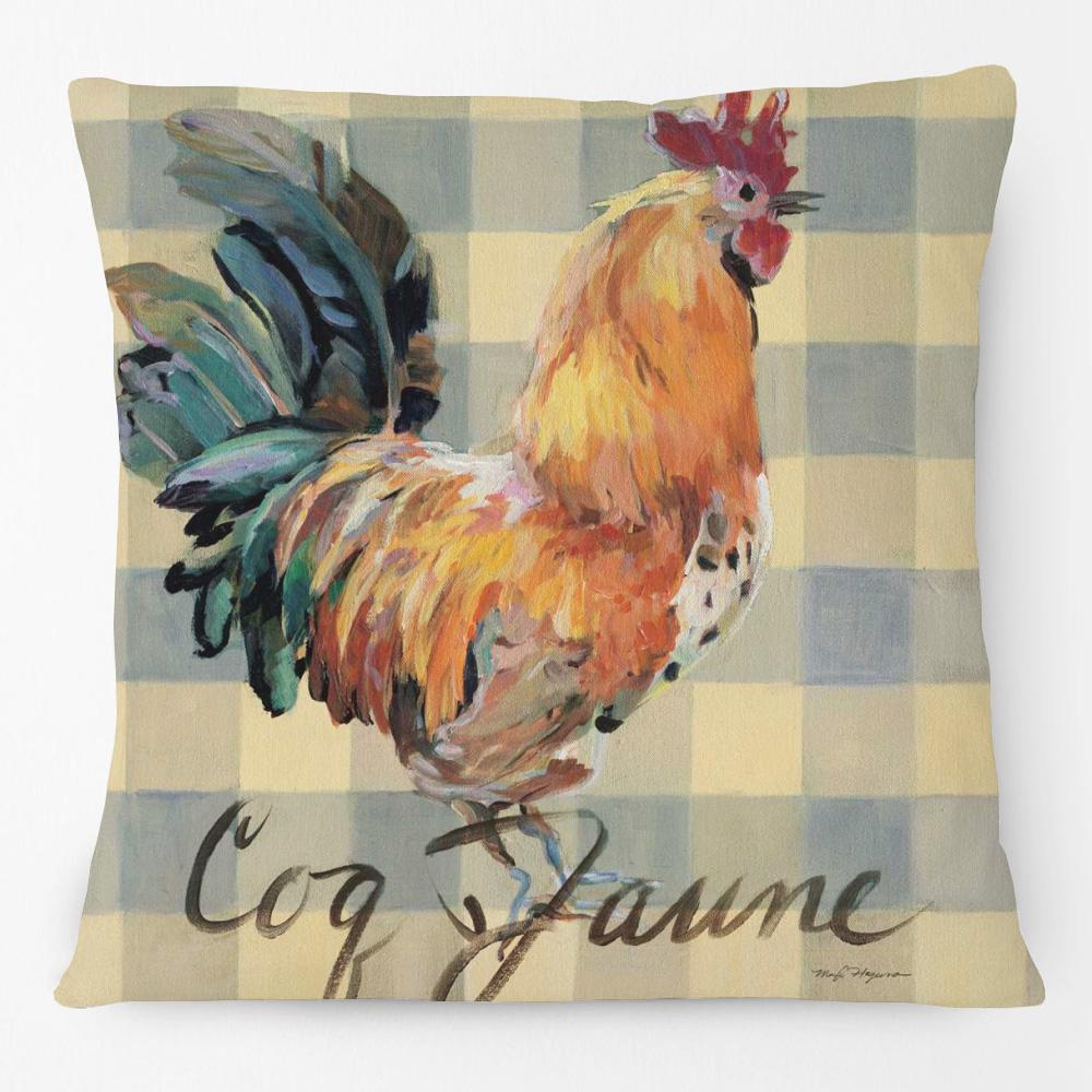 Hand Painting Country Rooster Hen Poster Cushion Covers Retro Vintage Farm Chicken Fresh Eggs Print Pillow Case