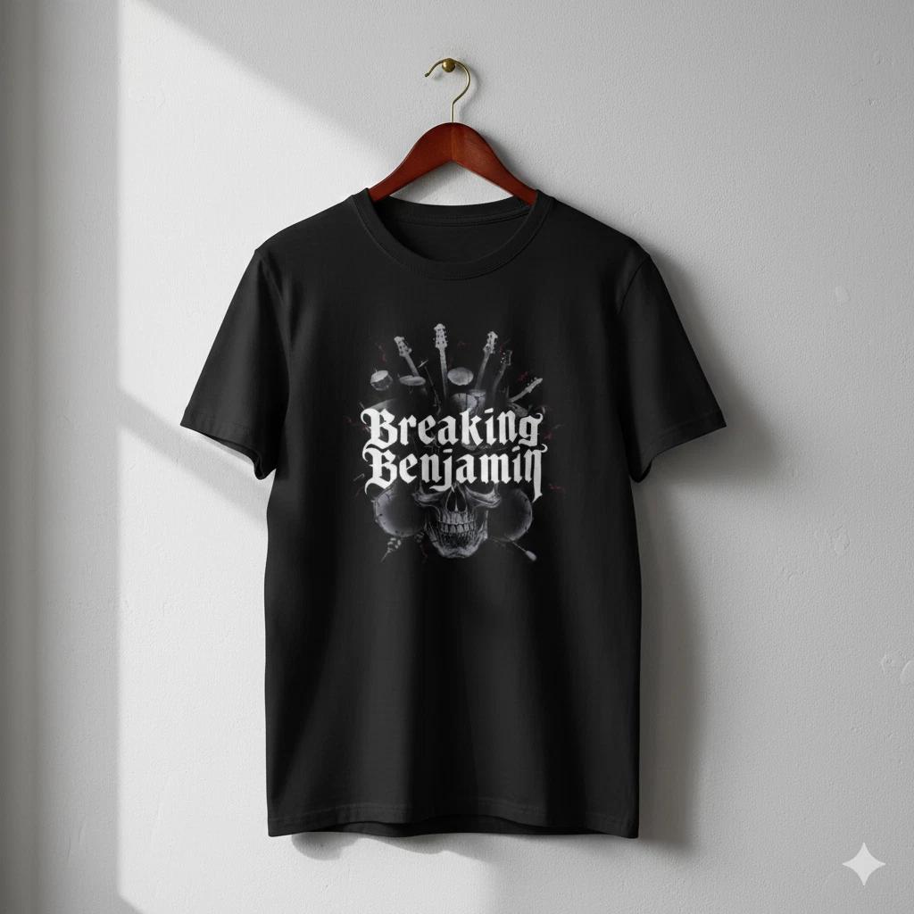 Unisex Adult Casual Music Breaking Benjamin Skull Guitar Graphic T-... XXXL