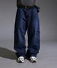 LIKE THE MOST Single-Pleat Cargo Wide-Wash Denim Pants [Deep Blue]