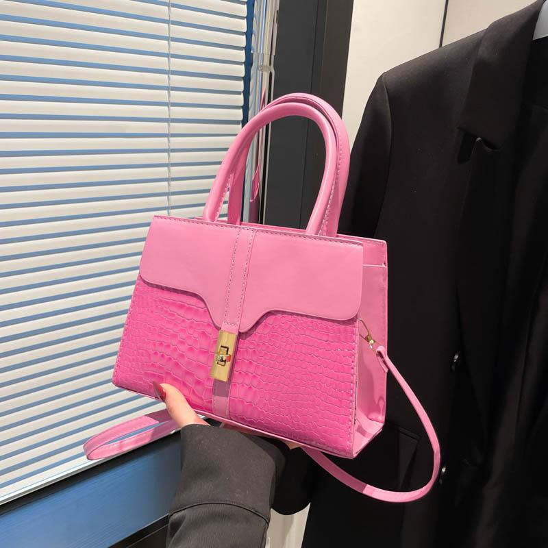 New Crocodile Pattern Splicing Fashionable Solid Color Casual Large Capacity Trend Simple Fashion Crossbody Shoulder Small Square Bag