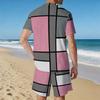 Men Gold White Geometric Triangle 3D Print Short Sleeve Tee And Matching Shorts Two Piece Outfit