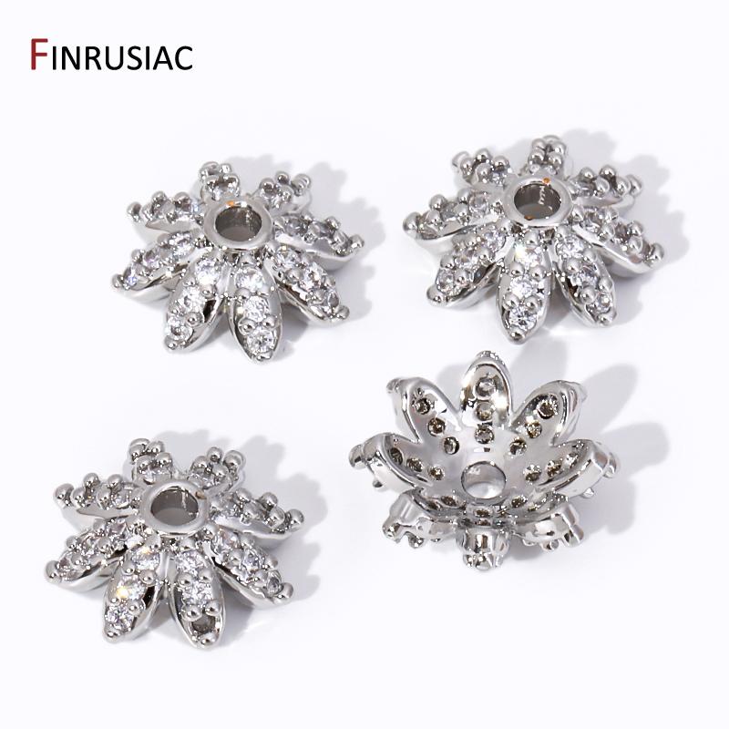 18K Gold Plated Brass Snowflake Bead End Caps,Inlaid Zircon Flower Bead Caps For DIY Bracelet Necklace Making Supplies Findings