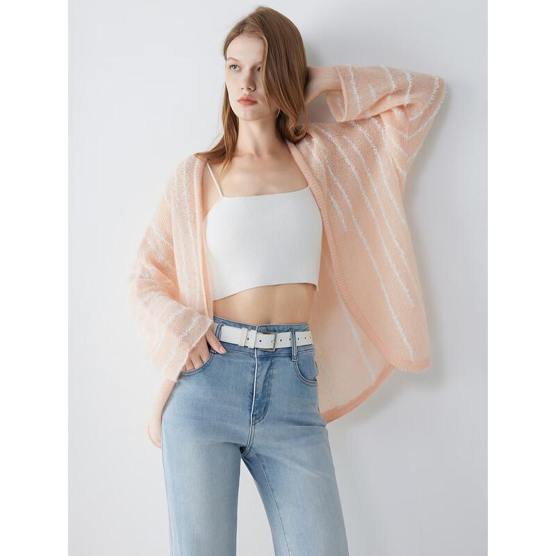 ELLE Women's Striped Mohair Knit Cardigan