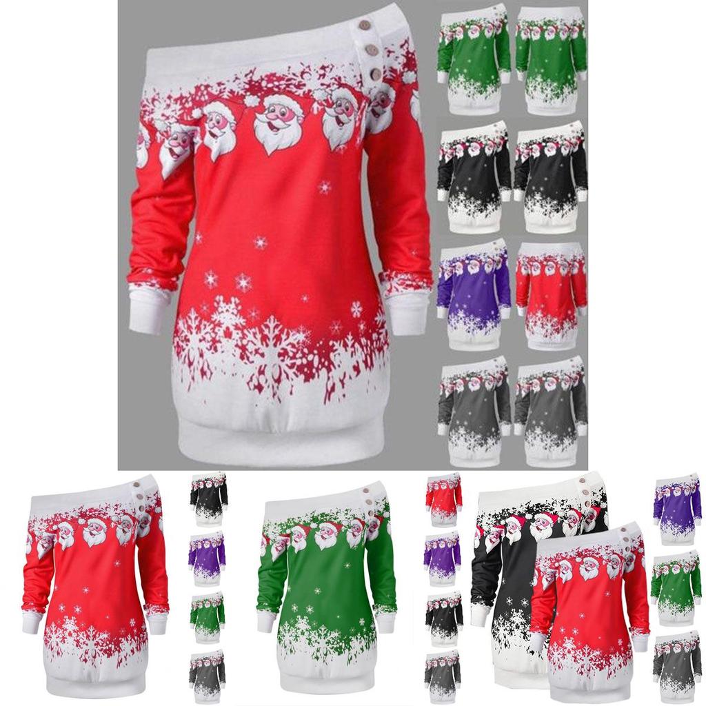 Ladies Christmas Jumper Tops Featuring Charming Santa Claus Design And Long Sleeves