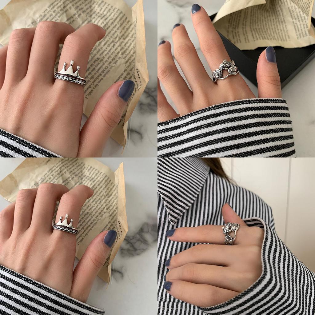 Crown Chic Open Ring For Women In Stunning Retro Silver With Elements Geometric