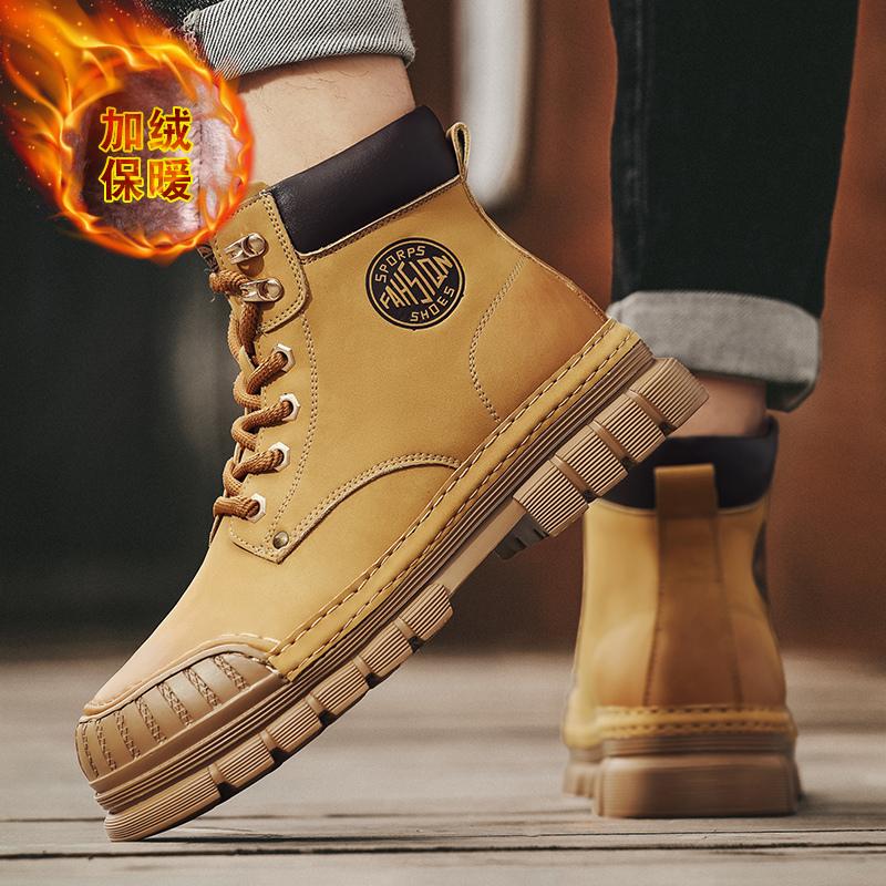 

Модные уличные кожаные мужские ботинки без застежек на платформе, роскошные брендовые мужские зимние плюшевые ботинки для снега, модные универсальные мужские ботинки для мотокросса 39