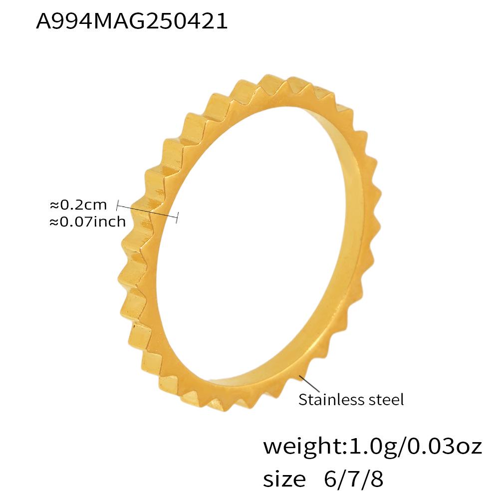 Qiong Yao 18K Gold Textured Ring: Stylish 3D Gear Design, Trendy European & American Style