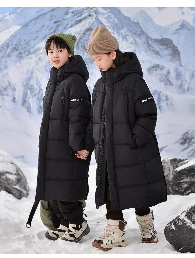 Doudoune Mi-longue au Genou 2025 pour Garçons et Filles - Manteau d'Hiver Épais, Chaud et Tendance Parent-Enfant