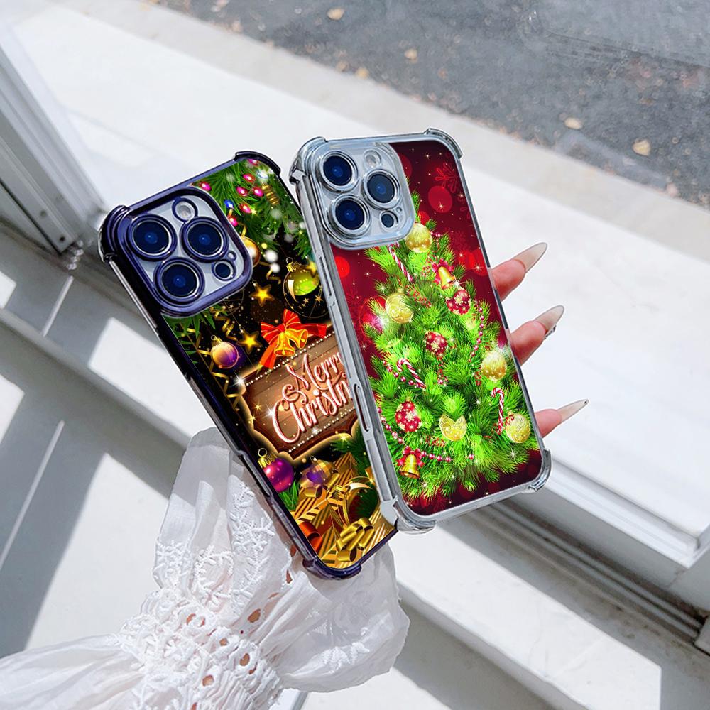 Ae113 Merry Christmas Art Santa Design Art Electroplated TPU Phone Cases for SamsungA54 A12 A14 S22 S23 S24 Ultra A55 A15 Four Corner Protection Cover