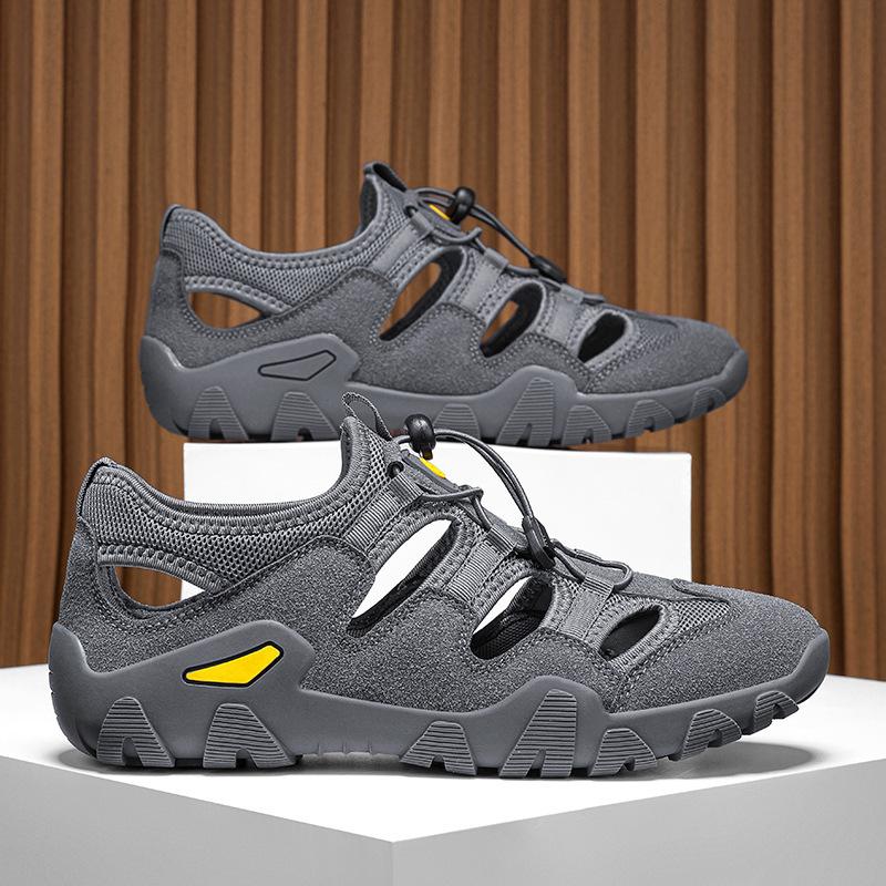 

Summer men s sandals hollow hole shoes outer wear driving shoes soft sole non-slip wear-resistant wading shoes casual men s shoes 38 серый