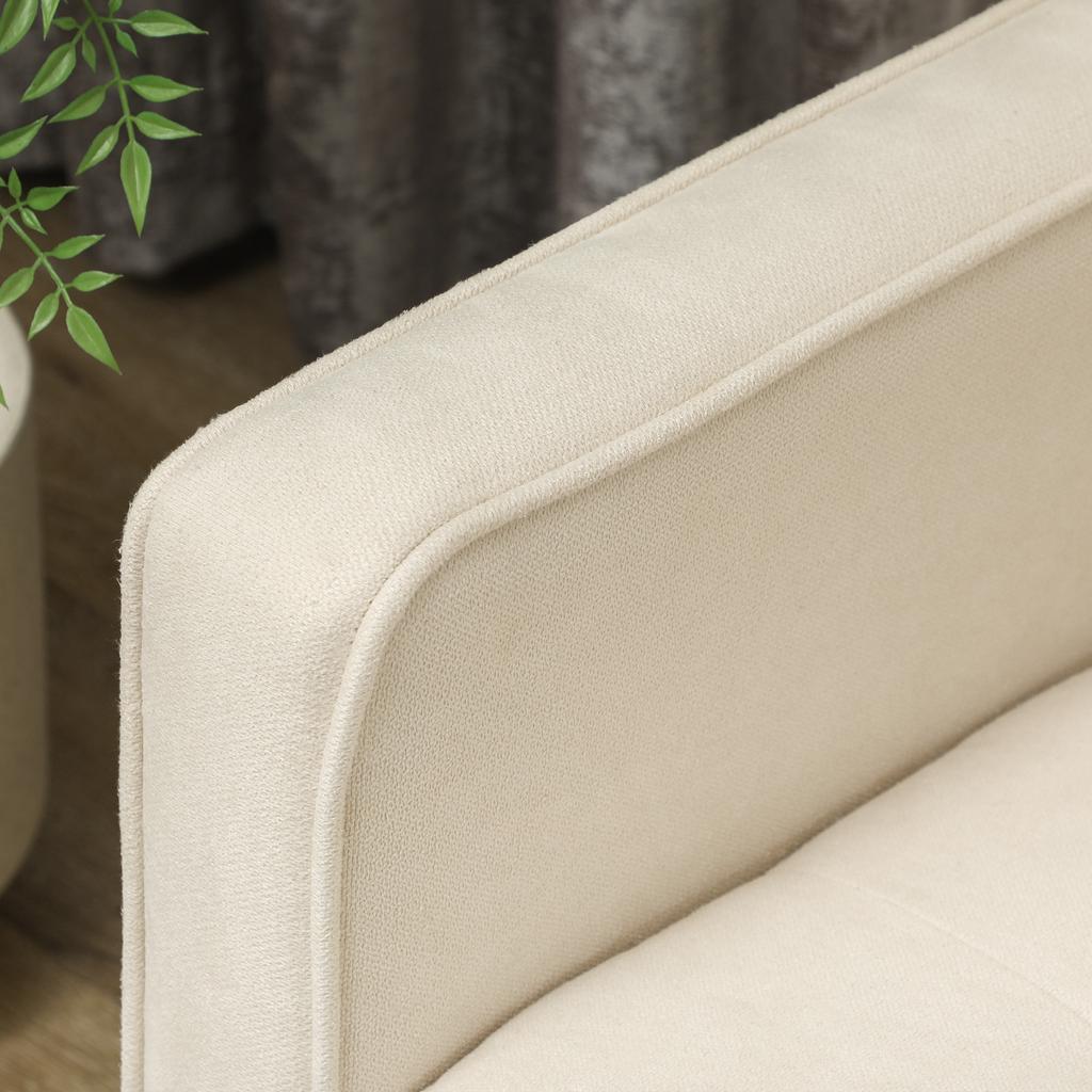 3-Seater Sofa In Snow Flannel, Modern Sofa with Hidden Storage, Tufted Backrest, 166.5 X 62 X 82 Cm, Cream
