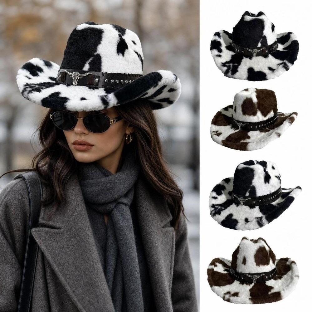 Polyester Plüsch Cowboyhut Breiter Rand Plüsch Cowboyhut Flauschiger Western Cowgirl Hut Streetwear Täglich