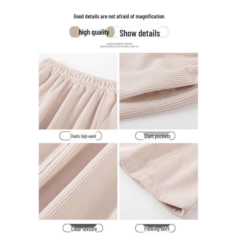 Women's High-Waisted Knit A-Line Midi Skirt, Spring/Autumn, Petite Pumpkin Umbrella Style