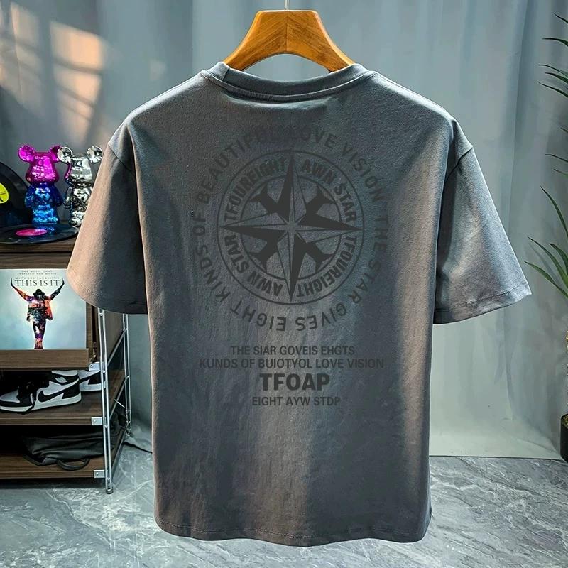 Round Neck Trendy Tops, Fashionable and Versatile Men's T-shirts, Loose Printed Short Sleeves for Couples Cotton