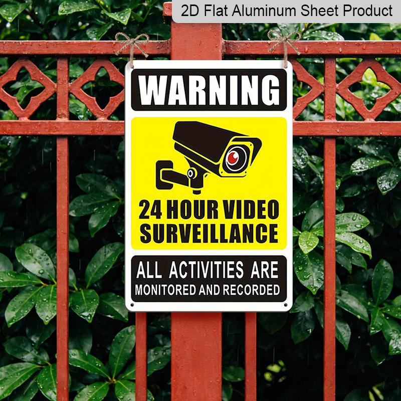 2D Flat Video Surveillance Warning Sign - Durable Aluminum Metal Sign Measuring 8.0X12.0 Inch, Featuring A Security Camera Icon, Suitable for Outdoor