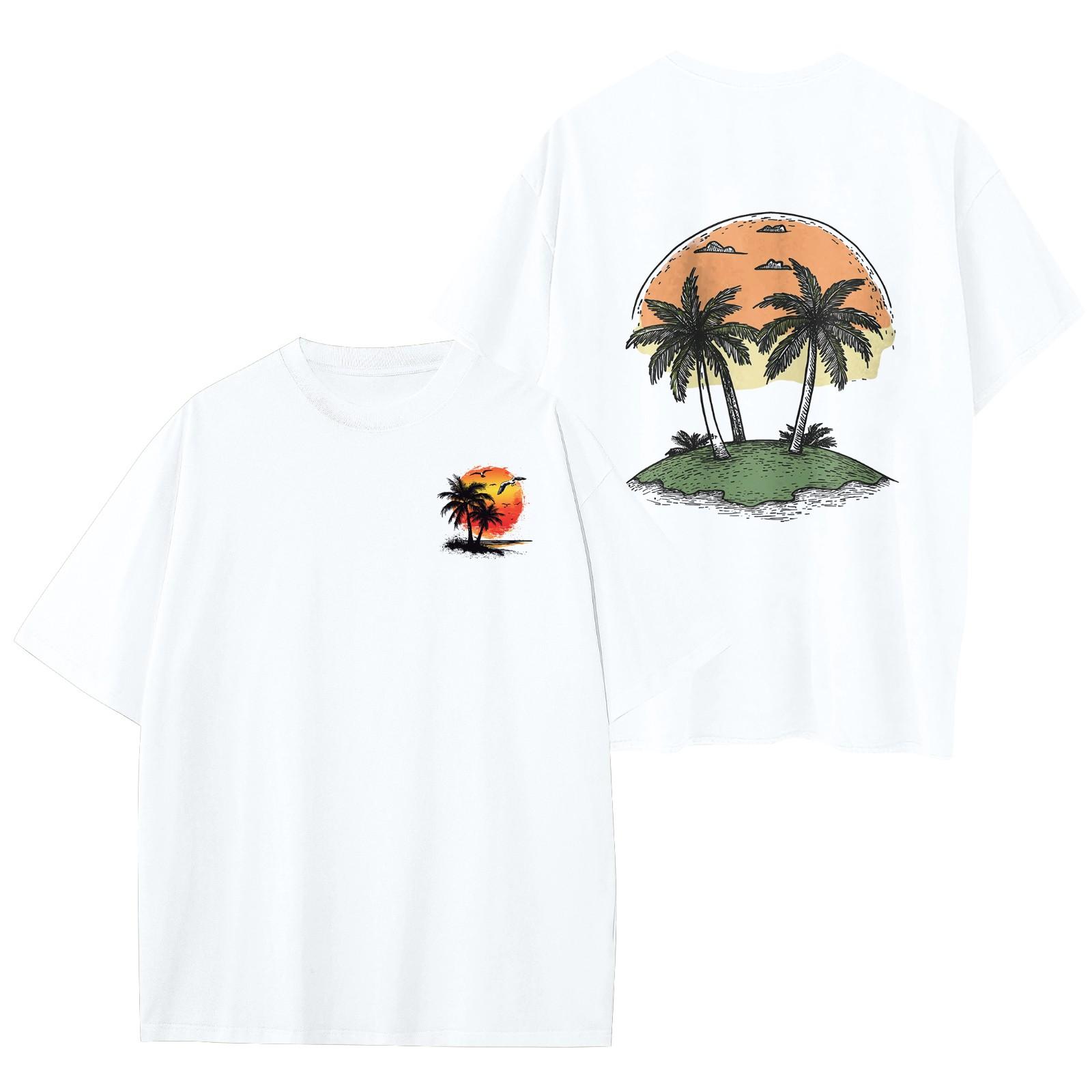 

Женский круглый вырез модный свободный гавайский принт короткие рукава XXL белый