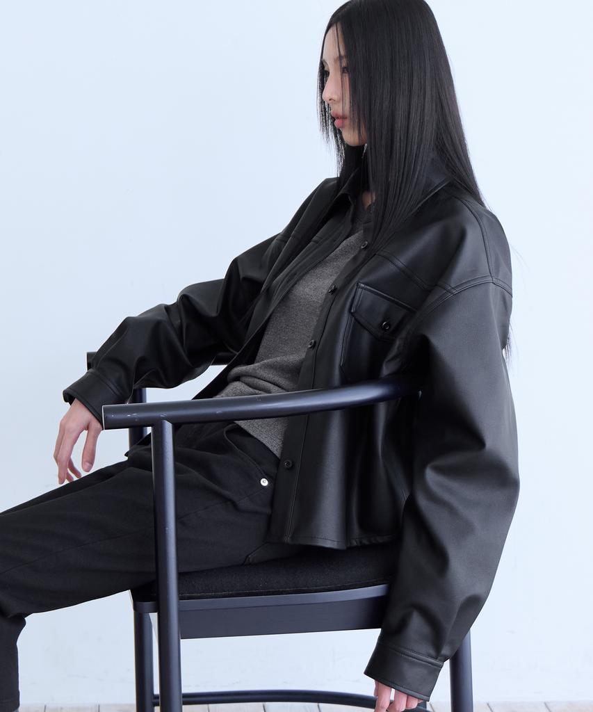 Londonda Faux Leather Shirt Jacket, Black