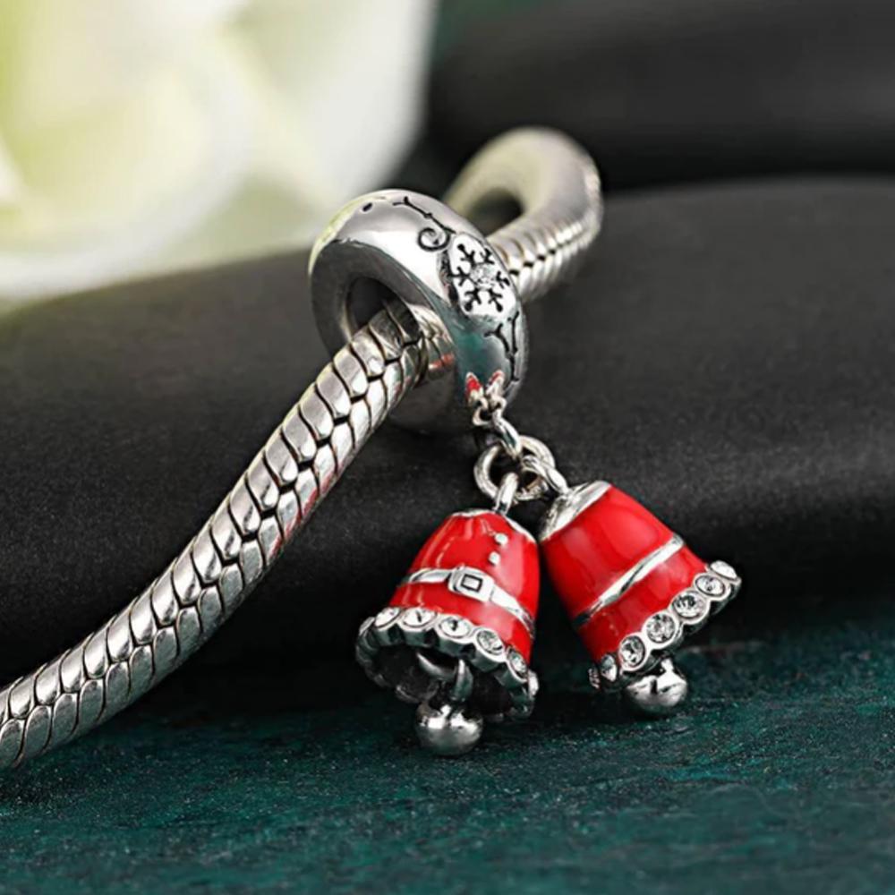 New 925 Silver Christmas Bell Elk Charm Bead DIY Bracelet Jewelry for Women