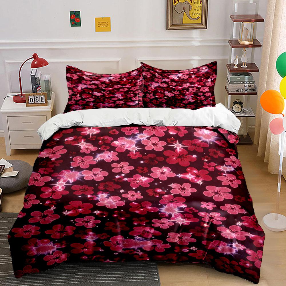 

Pink flowers with sparkles. Bedding sets Duvet cover sets Duvet covers Pillowcases(1 * Duvet Cover 2 * Pillowcases, without duvet insert) 135x200cm
