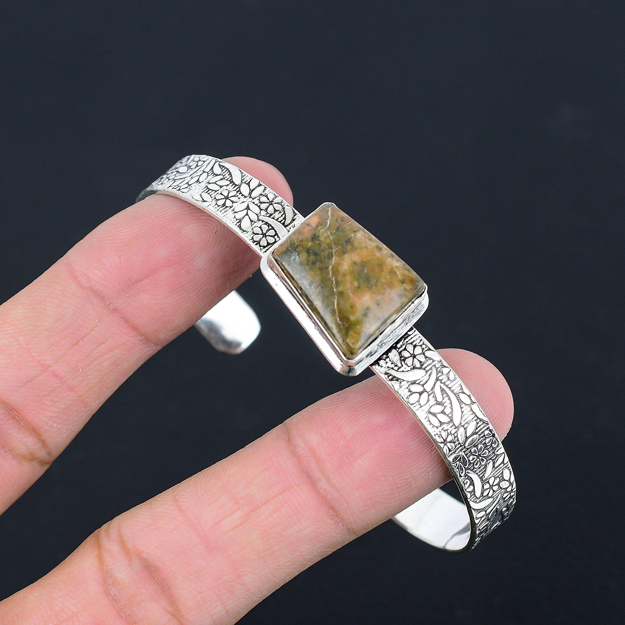 

Radiant Natural Rainforest Jasper Anniversary Birthday Mother Bangle 925 Silver Adjustable