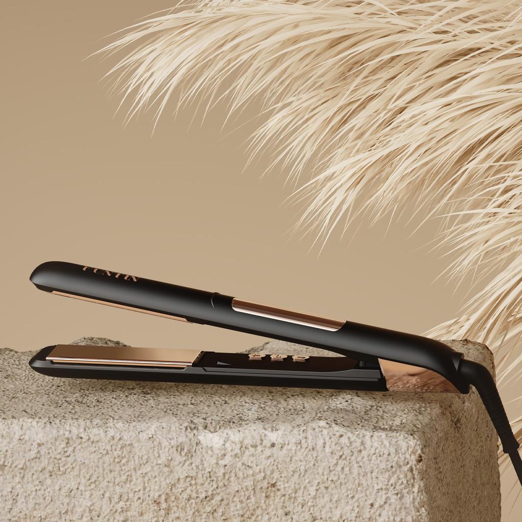 FUNTIN S10 Hair Straightener, Flat Iron - 100% Pure Titanium Flat Iron Straightener, Curl Ion 2-in-1 (Black Rose Golden)