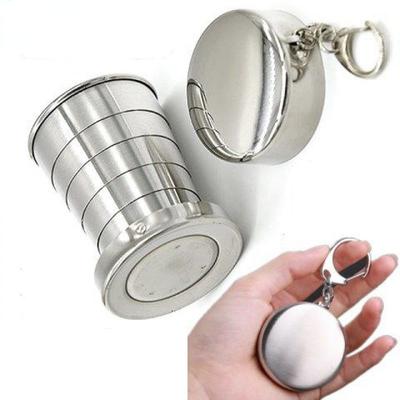 75 ml Klappbecher Camping Edelstahl Kochgeschirr Einziehbare kleine Wasserbecher für den Außenbereich Tragbar faltbar mit Deckel Schlüsselanhänger