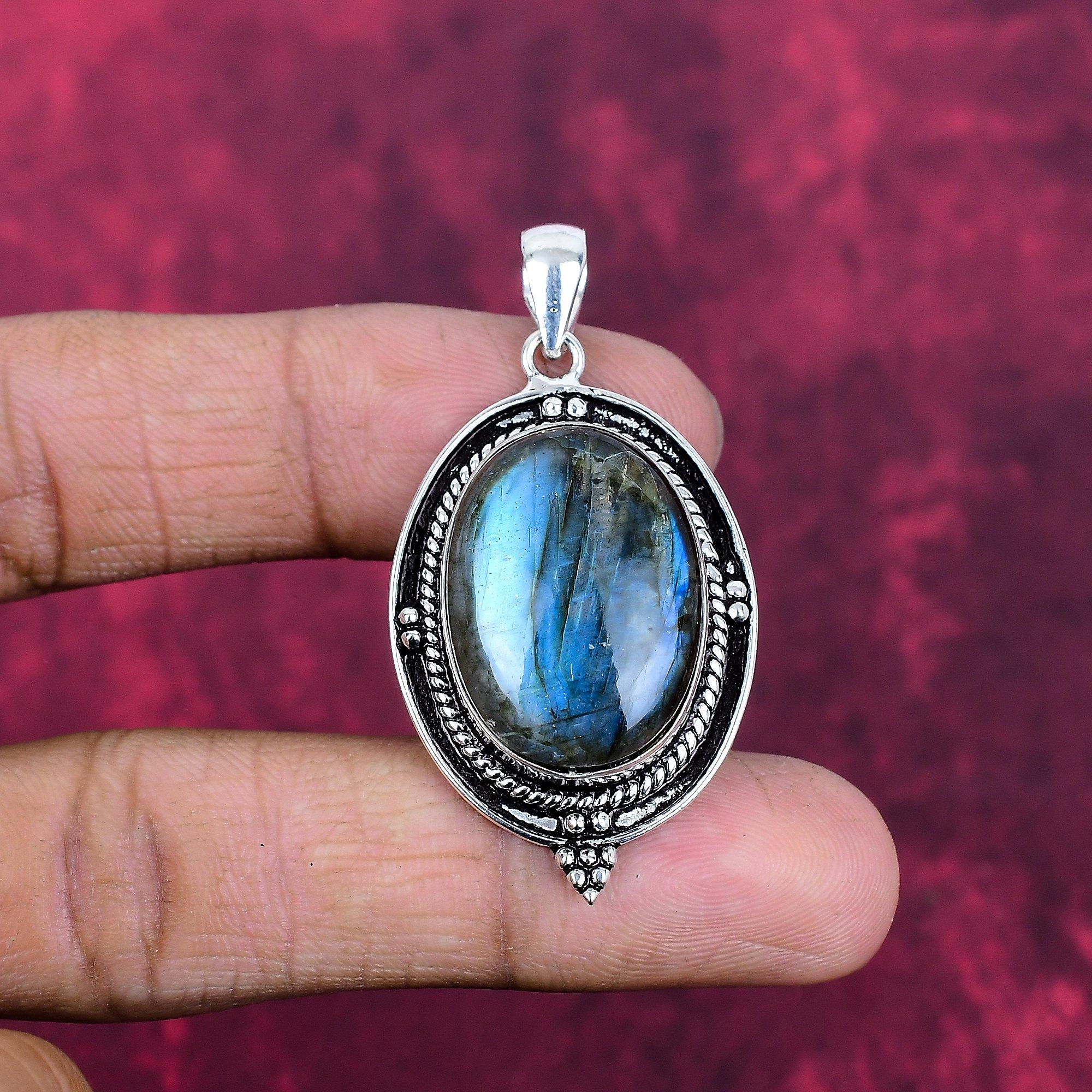 

Labradorite Pendant Gemstone Jewelry, 925 Solid Sterling Silver Pendant, Handmade Jewelry Birthstone Pendant, Gift For Him 1.96 Inches