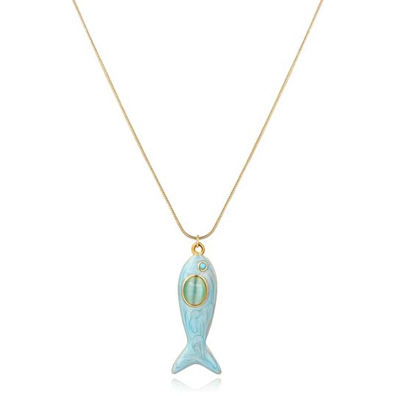 Summer Gemstone Fish-Shaped Pendant Necklace – Simple & Versatile Clavicle Chain