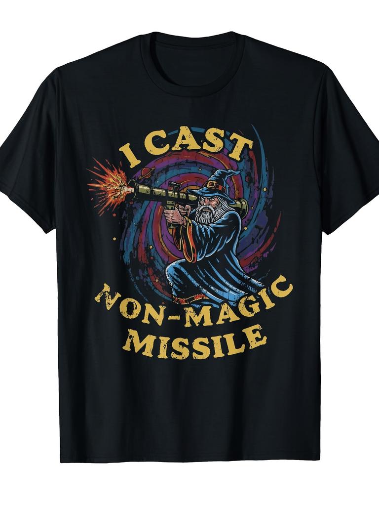 Unisex T-shirt I Cast Non-magic Missile Funny Wizard Parody Meme T-shirt Crew Neck, Regular Sleeve, Casual Style, A