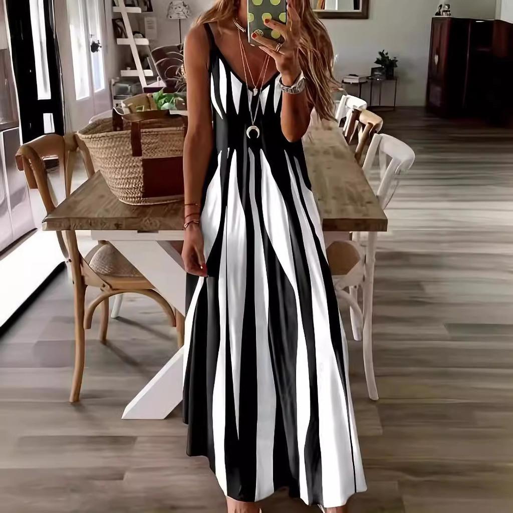 Summer Breeze Printed Vneck Sleeveless Maxi Dress For Casual Women