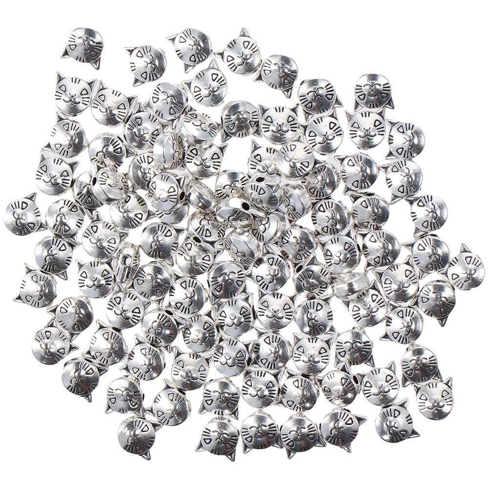 

100pcs Necklace 100pcs Cat Spacers Beads Silver Alloy Loose Beads Animal Head Shape 8mm Bracelet