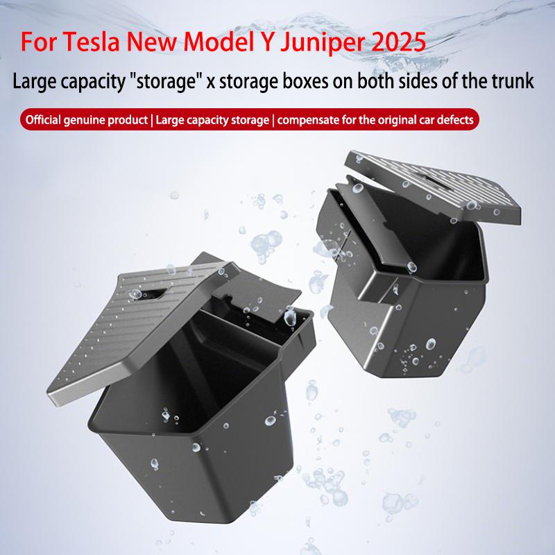 For Tesla Model Y YL Juniper Trunk Organizer Side Storage Box Boot Organizer Flocked TPE Mat Anti-dirty Car Travel Accessories