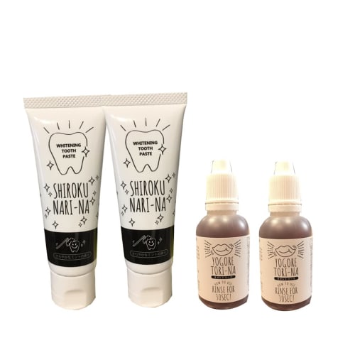 

Two bottles of Shirokunarina Whitening Toothpaste (60g) + two bottles of Mini Dirt Retina mouthwash (50ml)